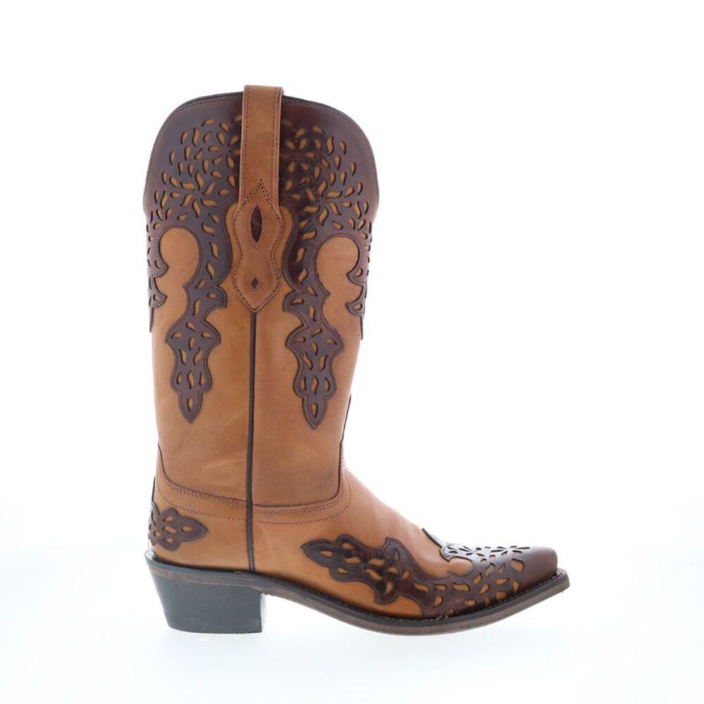 Tan and Dark Brown Western Embroidered Leather Ankle Boot